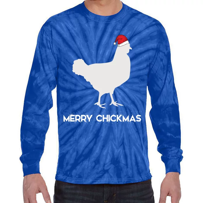 Merry Chickmas Funny Chicken Lover Santa Hat Christmas Funny Gift Cool Gift Tie-Dye Long Sleeve Shirt