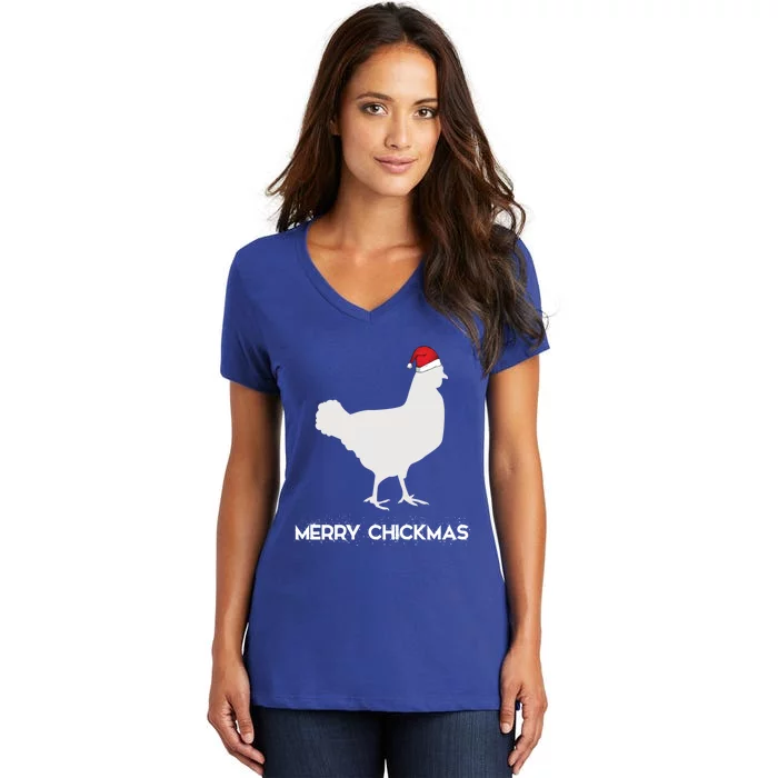 Merry Chickmas Funny Chicken Lover Santa Hat Christmas Funny Gift Cool Gift Women's V-Neck T-Shirt