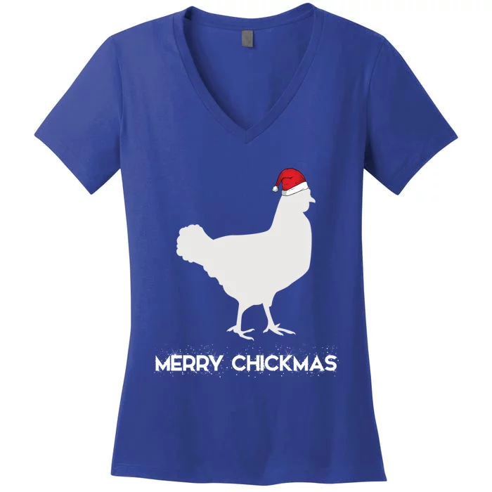 Merry Chickmas Funny Chicken Lover Santa Hat Christmas Funny Gift Cool Gift Women's V-Neck T-Shirt