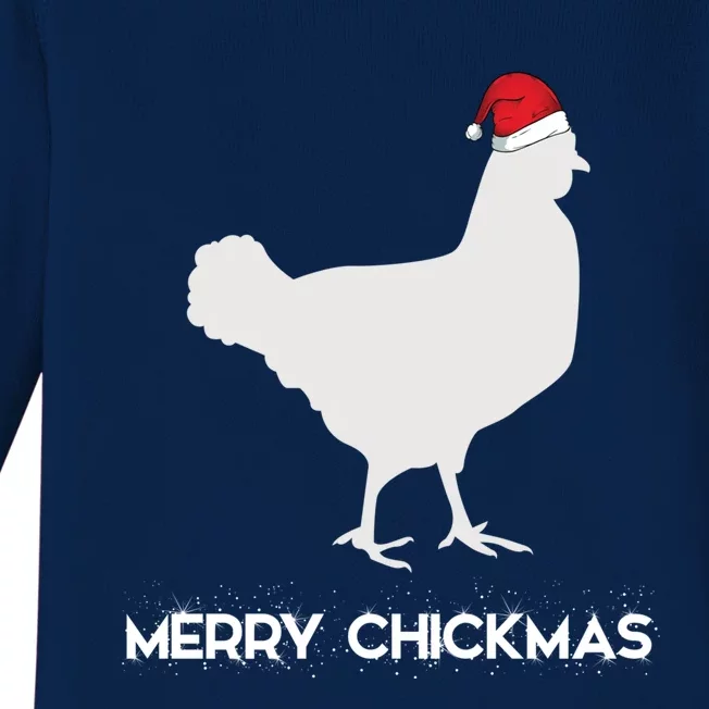 Merry Chickmas Funny Chicken Lover Santa Hat Christmas Funny Gift Cool Gift Baby Long Sleeve Bodysuit