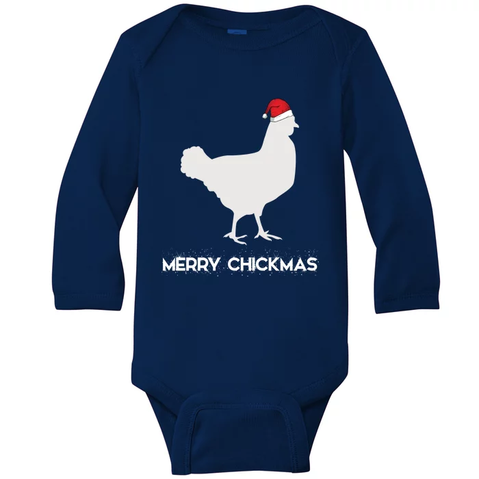 Merry Chickmas Funny Chicken Lover Santa Hat Christmas Funny Gift Cool Gift Baby Long Sleeve Bodysuit