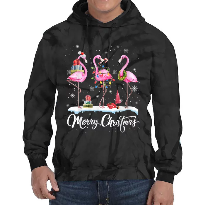 Merry Christmas Flamingo Tie Dye Hoodie