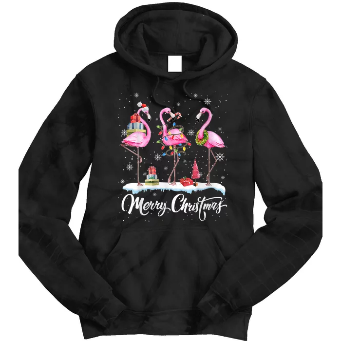 Merry Christmas Flamingo Tie Dye Hoodie