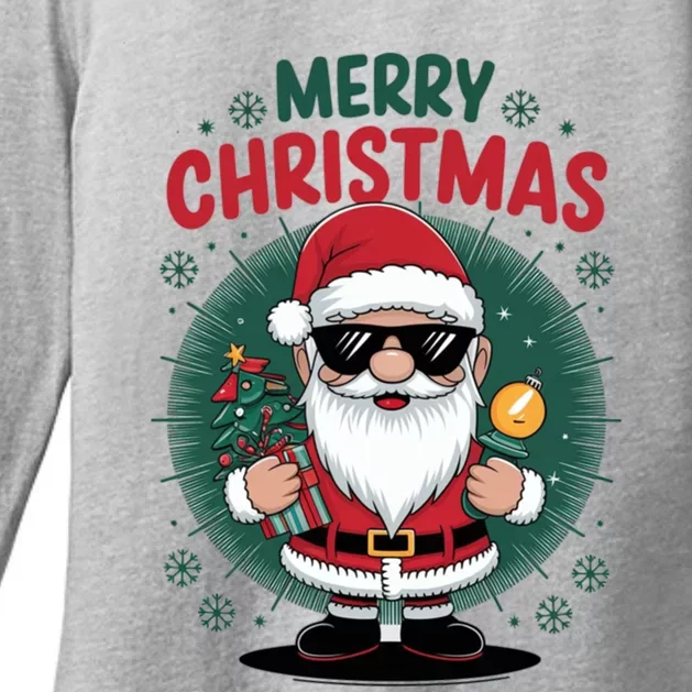 Merry Christmas Funny Santa Claus Red Costume Hat Gift Womens CVC Long Sleeve Shirt