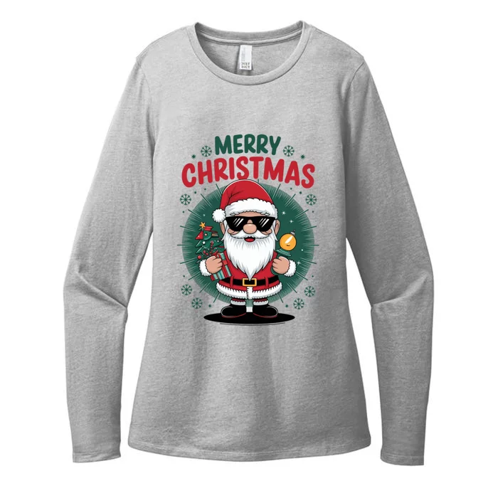 Merry Christmas Funny Santa Claus Red Costume Hat Gift Womens CVC Long Sleeve Shirt