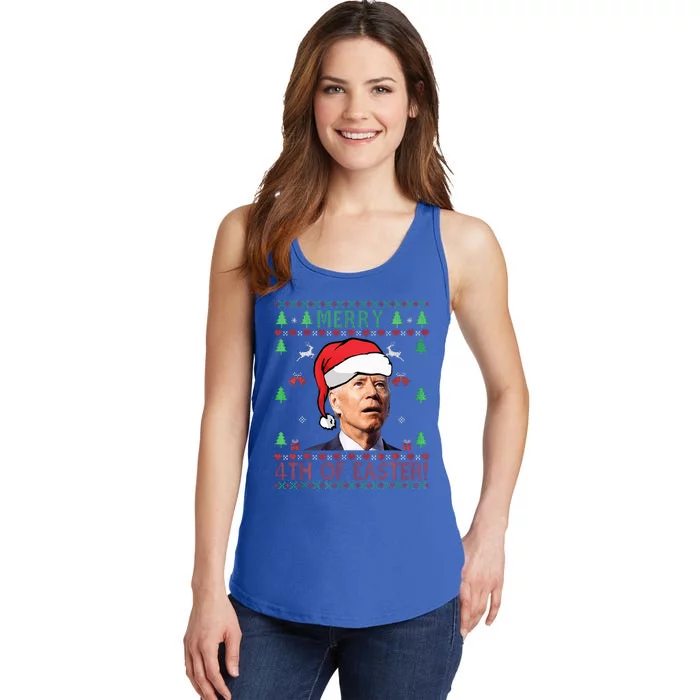 Merry Christmas Funny Joe Biden Happy 4th of July Ugly Xmas Ladies Essential Tank