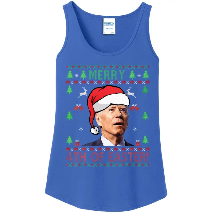 Merry Christmas Funny Joe Biden Happy 4th of July Ugly Xmas Ladies Essential Tank