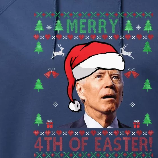 Merry Christmas Funny Joe Biden Happy 4th of July Ugly Xmas Performance Fleece Hoodie