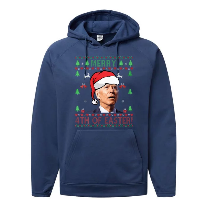 Merry Christmas Funny Joe Biden Happy 4th of July Ugly Xmas Performance Fleece Hoodie