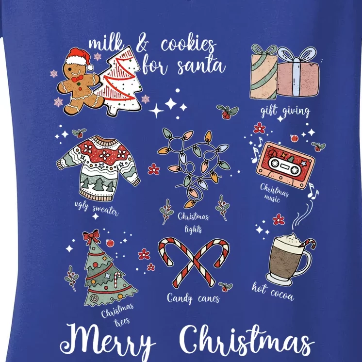 Merry Christmas Favorite Things Milk And Cookies For Santa Gift Women's V-Neck T-Shirt