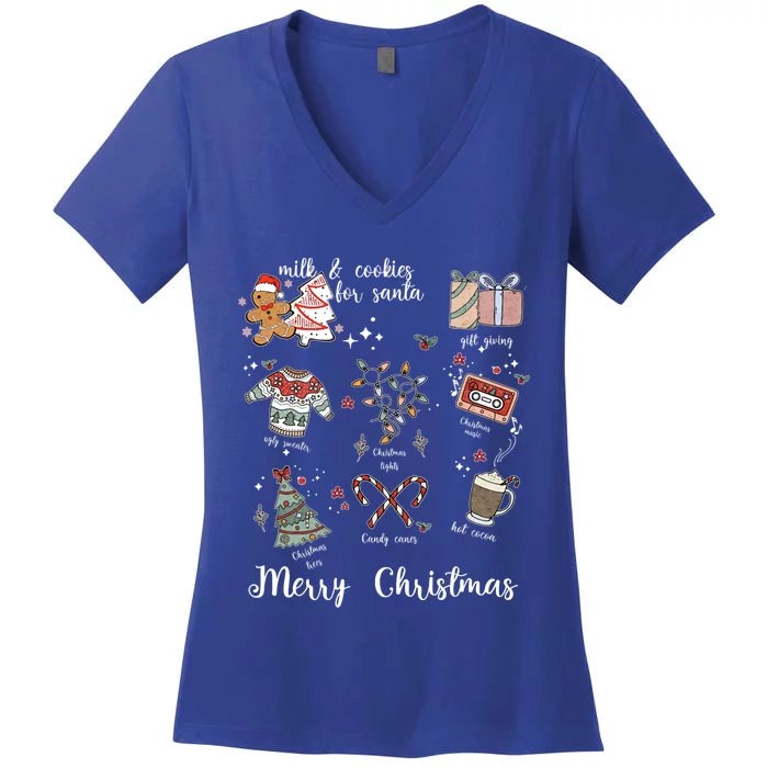 Merry Christmas Favorite Things Milk And Cookies For Santa Gift Women's V-Neck T-Shirt