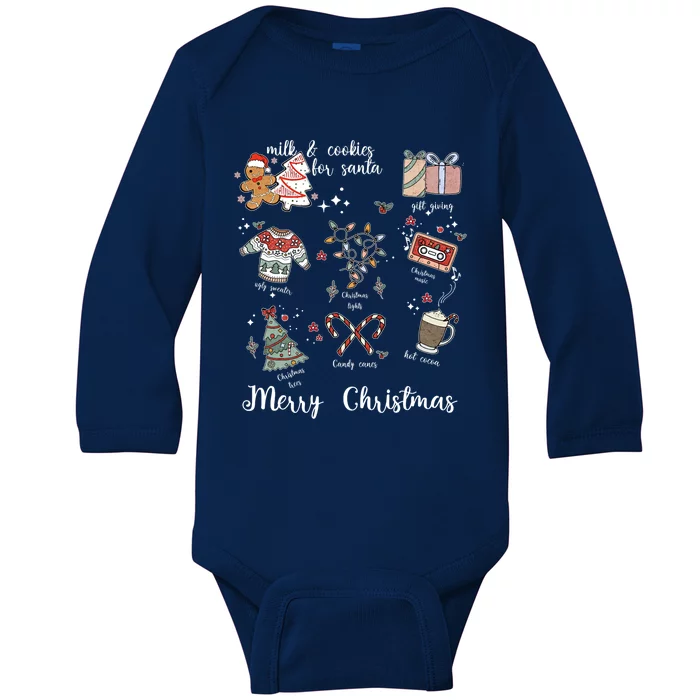 Merry Christmas Favorite Things Milk And Cookies For Santa Gift Baby Long Sleeve Bodysuit