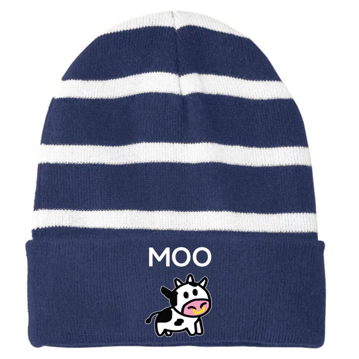 Moo Cow Funny Farmer Cow For Adults Striped Beanie with Solid Band