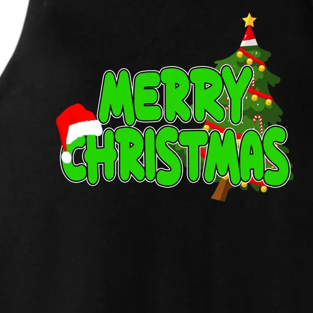 Merry Christmas Festive Holiday Ladies Tri-Blend Wicking Tank