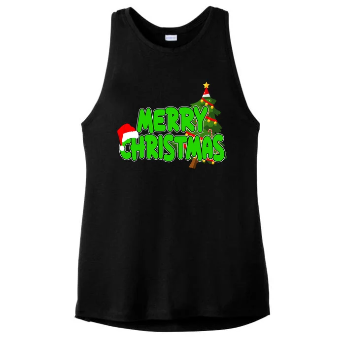 Merry Christmas Festive Holiday Ladies Tri-Blend Wicking Tank