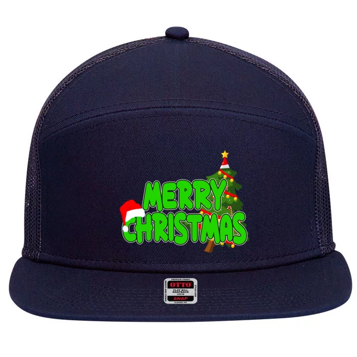 Merry Christmas Festive Holiday 7 Panel Mesh Trucker Snapback Hat