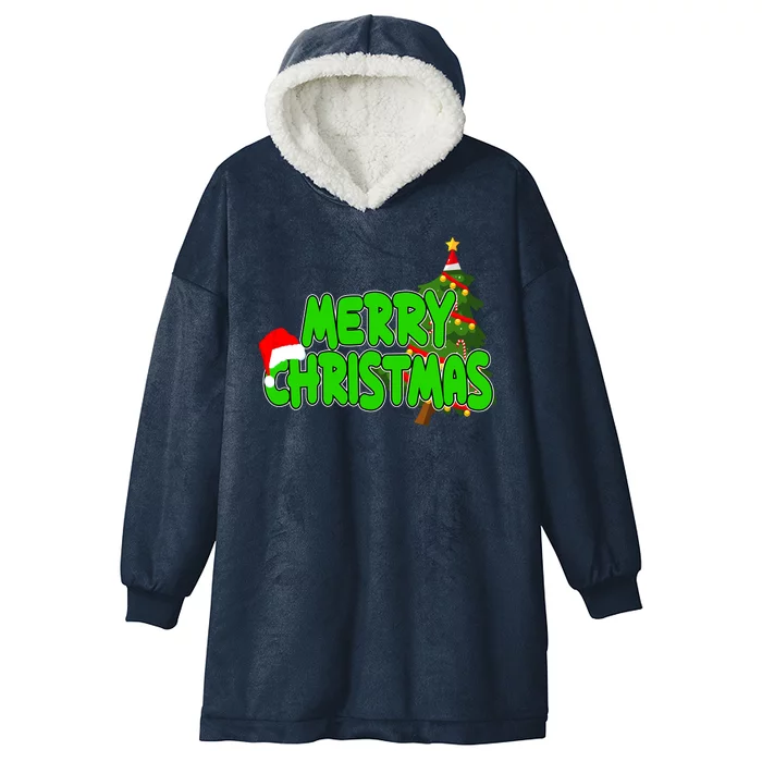 Merry Christmas Festive Holiday Hooded Wearable Blanket