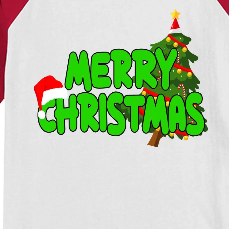 Merry Christmas Festive Holiday Kids Colorblock Raglan Jersey