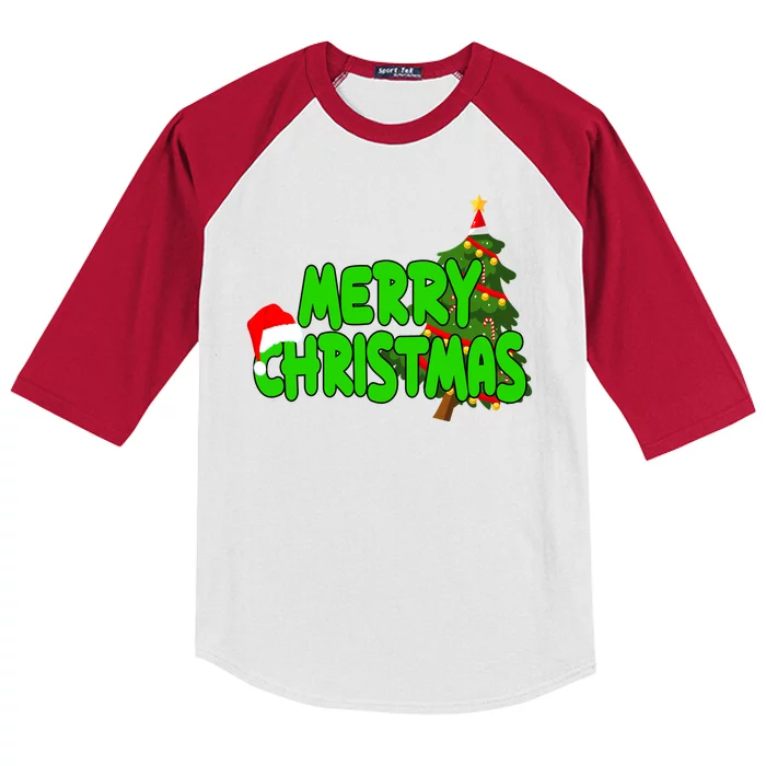 Merry Christmas Festive Holiday Kids Colorblock Raglan Jersey