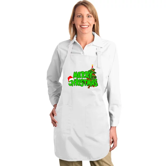 Merry Christmas Festive Holiday Full-Length Apron With Pocket