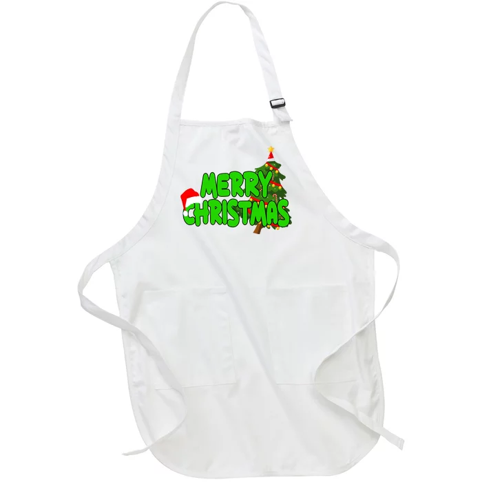 Merry Christmas Festive Holiday Full-Length Apron With Pocket