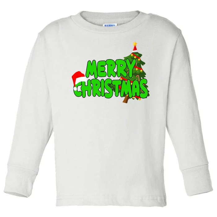 Merry Christmas Festive Holiday Toddler Long Sleeve Shirt