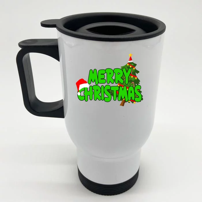 Merry Christmas Festive Holiday Front & Back Stainless Steel Travel Mug