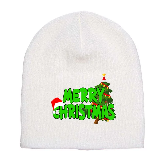 Merry Christmas Festive Holiday Short Acrylic Beanie