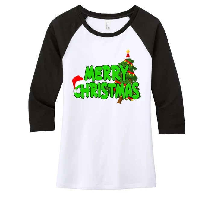 Merry Christmas Festive Holiday Women's Tri-Blend 3/4-Sleeve Raglan Shirt