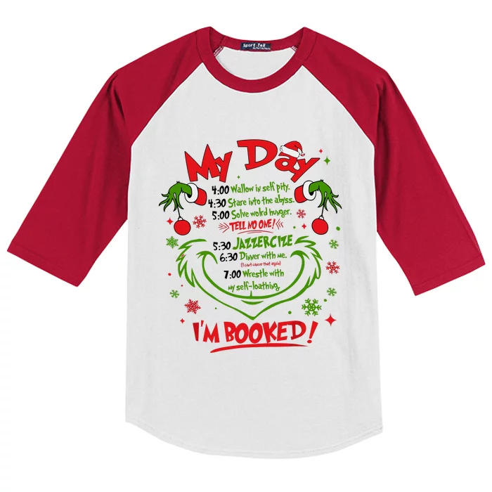 Merry Christmas Funny My Day Schedule I’M Booked Christmas Kids Colorblock Raglan Jersey