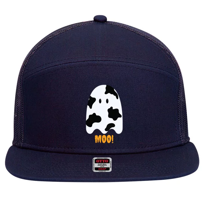 Moo Cute Funny Cow Print Ghost Halloween Tee 7 Panel Mesh Trucker Snapback Hat