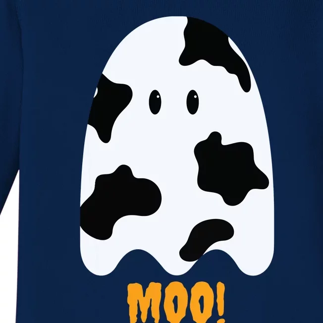 Moo Cute Funny Cow Print Ghost Halloween Tee Baby Long Sleeve Bodysuit