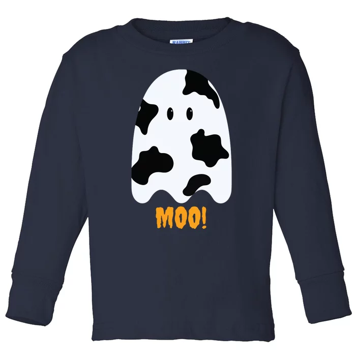 Moo Cute Funny Cow Print Ghost Halloween Tee Toddler Long Sleeve Shirt