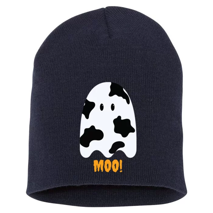 Moo Cute Funny Cow Print Ghost Halloween Tee Short Acrylic Beanie