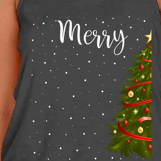 Merry Christmas Funny Christmas Tree Couples Matching Women's Knotted Racerback Tank