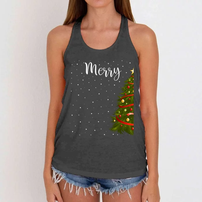 Merry Christmas Funny Christmas Tree Couples Matching Women's Knotted Racerback Tank