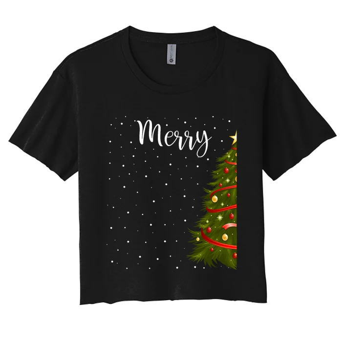 Merry Christmas Funny Christmas Tree Couples Matching Women's Crop Top Tee