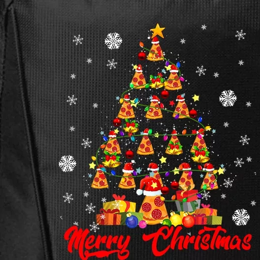 Merry Christmas Funny Christmas Tree Lights Santa Pizza Food City Backpack