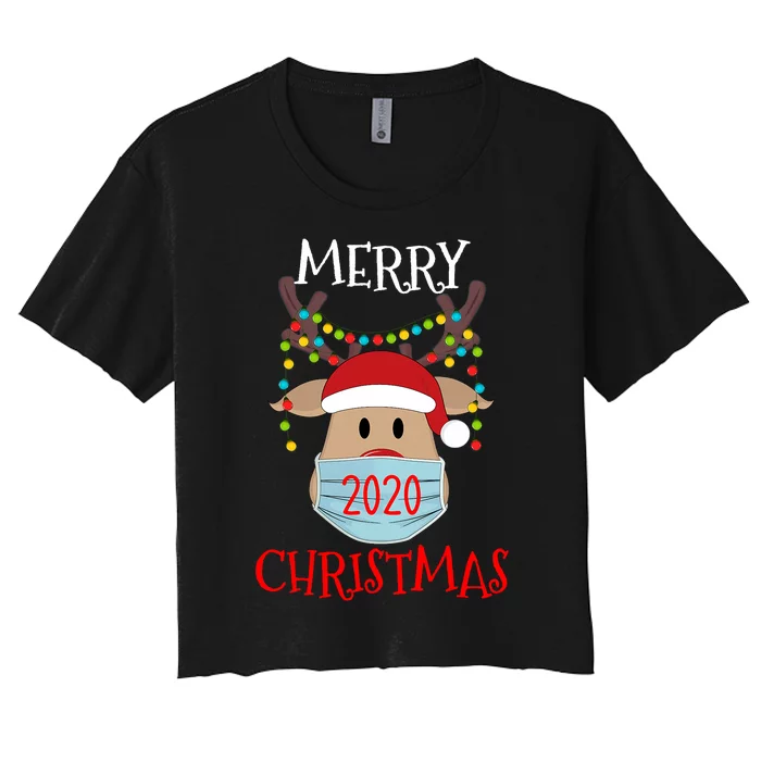 Merry Christmas Funny Reindeer Holiday Women's Crop Top Tee