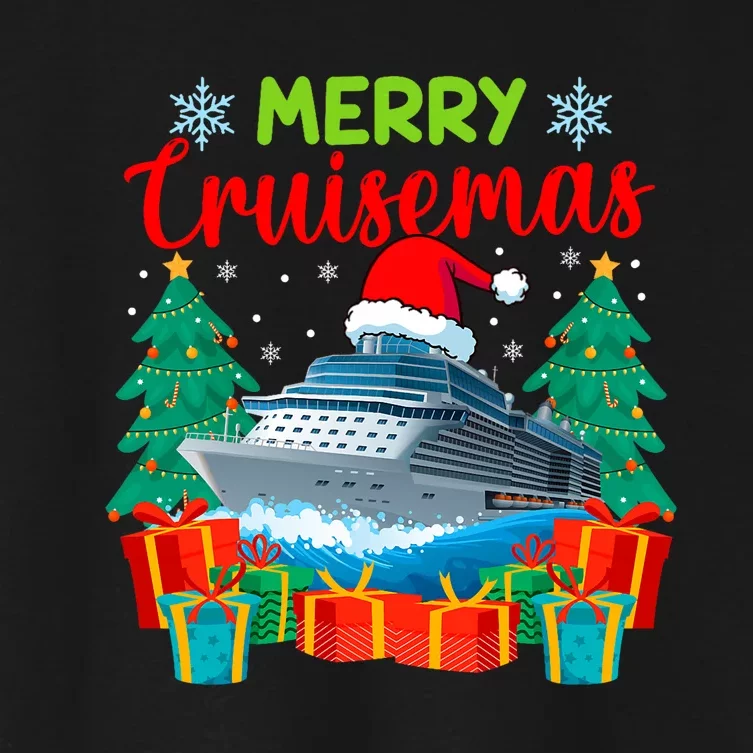 Merry Cruisemas Family Cruise Christmas Funny Boat Trip Women's Crop Top Tee