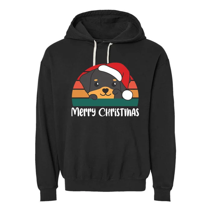 Merry Christmas Funny Rottweiler Christmas Gift Garment-Dyed Fleece Hoodie