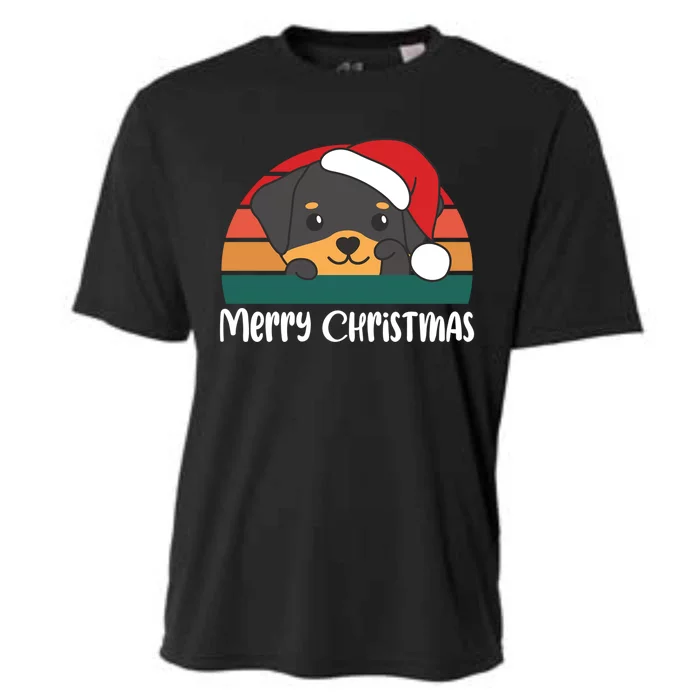 Merry Christmas Funny Rottweiler Christmas Gift Cooling Performance Crew T-Shirt