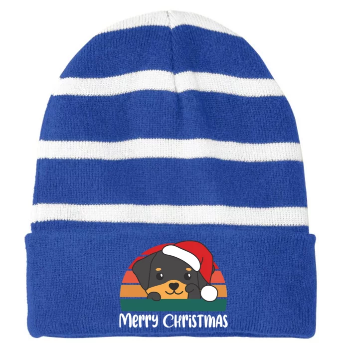 Merry Christmas Funny Rottweiler Christmas Gift Striped Beanie with Solid Band