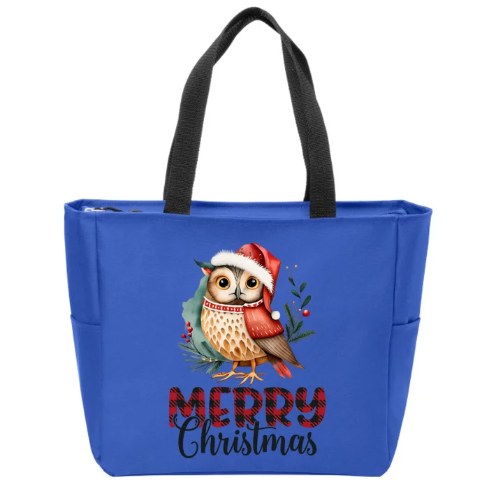 Merry Christmas Festive Cute Owl Holiday Zip Tote Bag