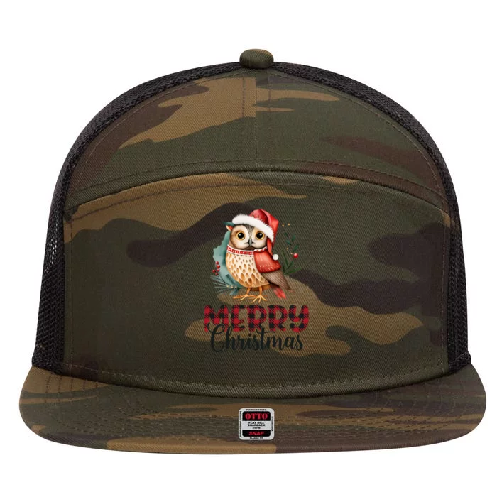 Merry Christmas Festive Cute Owl Holiday 7 Panel Mesh Trucker Snapback Hat