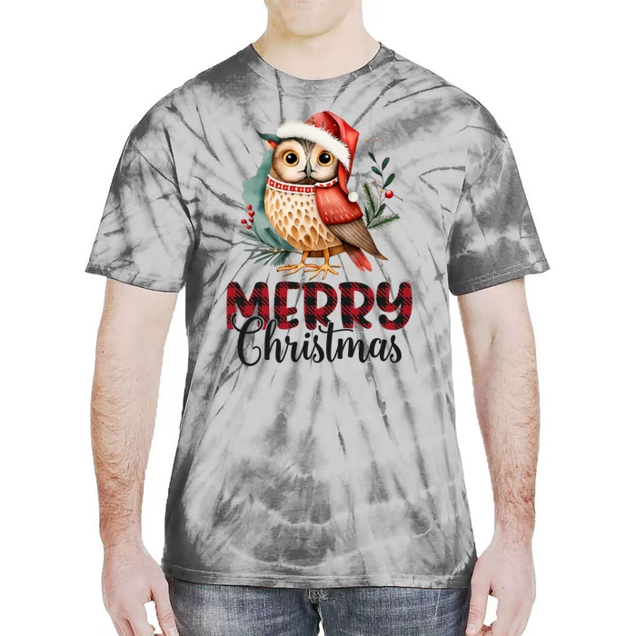 Merry Christmas Festive Cute Owl Holiday Tie-Dye T-Shirt