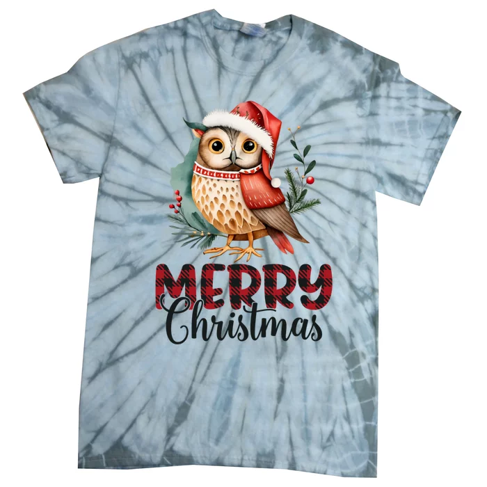 Merry Christmas Festive Cute Owl Holiday Tie-Dye T-Shirt