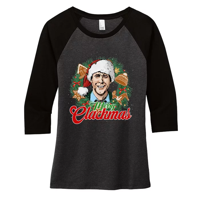 Merry Clarkmas Funny Christmas Holiday Season Matching Family Vacation Women's Tri-Blend 3/4-Sleeve Raglan Shirt