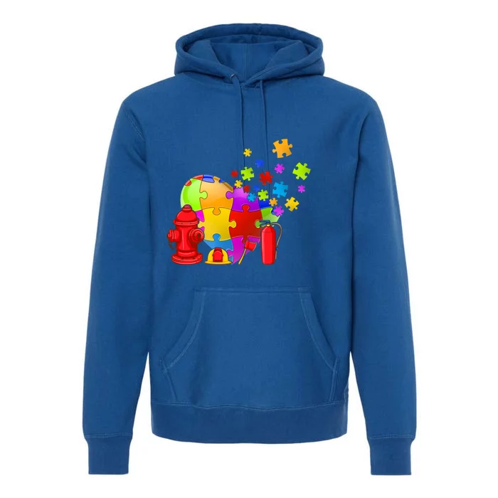 Men Cute Firefighter Heart Puzzle Autism Awareness Day Gift Premium Hoodie