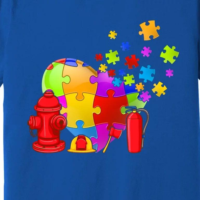 Men Cute Firefighter Heart Puzzle Autism Awareness Day Gift Premium T-Shirt